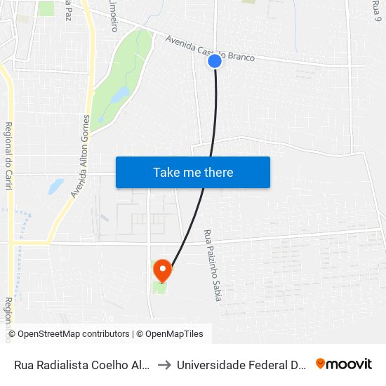 Rua Radialista Coelho Alves, 98 to Universidade Federal Do Cariri map