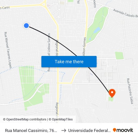 Rua Manoel Cassimiro, 768 - Triângulo to Universidade Federal Do Cariri map