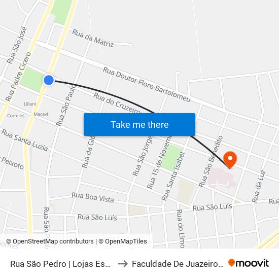 Rua São Pedro | Lojas Esplanada - Centro to Faculdade De Juazeiro Do Norte - Fjn map