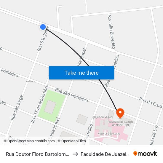 Rua Doutor Floro Bartolomeu, 786 - São Miguel to Faculdade De Juazeiro Do Norte - Fjn map