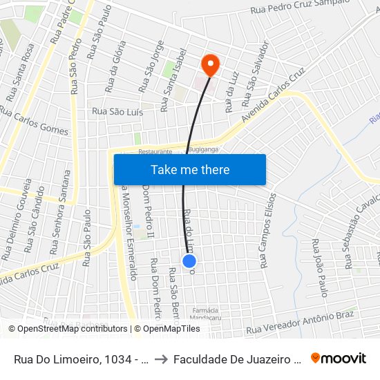 Rua Do Limoeiro, 1034 - Franciscanos to Faculdade De Juazeiro Do Norte - Fjn map