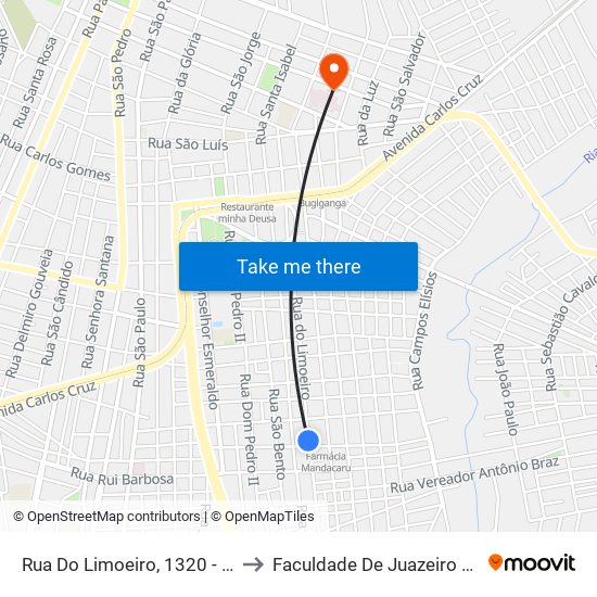 Rua Do Limoeiro, 1320 - Franciscanos to Faculdade De Juazeiro Do Norte - Fjn map