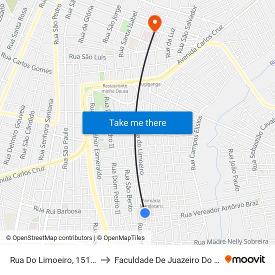 Rua Do Limoeiro, 1512 - Pirajá to Faculdade De Juazeiro Do Norte - Fjn map