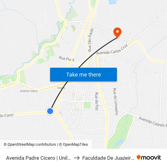 Avenida Padre Cícero | Unileão - Antônio Vieira to Faculdade De Juazeiro Do Norte - Fjn map