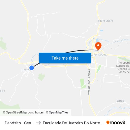 Depósito - Centro to Faculdade De Juazeiro Do Norte - Fjn map