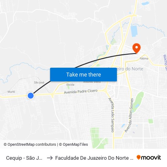Cequip - São José to Faculdade De Juazeiro Do Norte - Fjn map