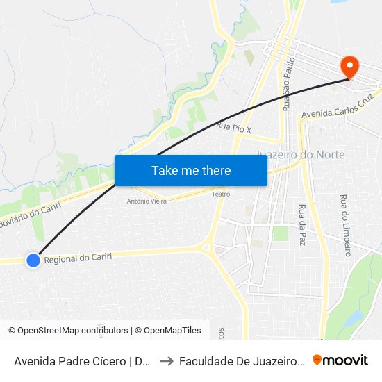 Avenida Padre Cícero | Detran - São José to Faculdade De Juazeiro Do Norte - Fjn map