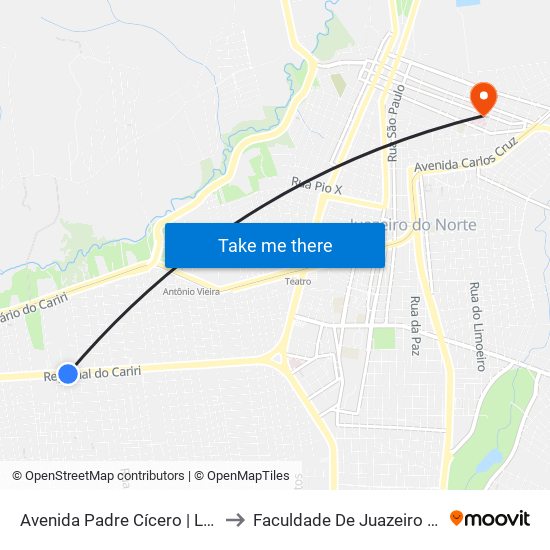 Avenida Padre Cícero | Liko - São José to Faculdade De Juazeiro Do Norte - Fjn map