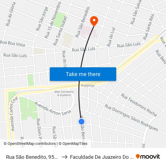 Rua São Benedito, 957 - Pio XII to Faculdade De Juazeiro Do Norte - Fjn map