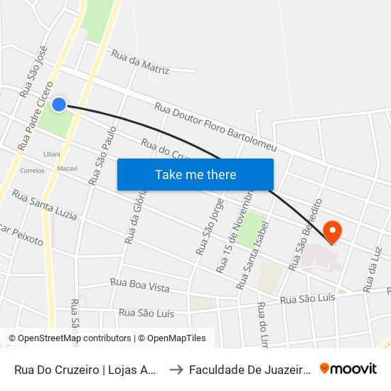 Rua Do Cruzeiro | Lojas Americanas - Centro to Faculdade De Juazeiro Do Norte - Fjn map