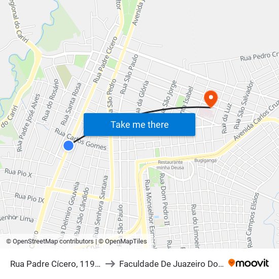 Rua Padre Cícero, 1196 - Centro to Faculdade De Juazeiro Do Norte - Fjn map