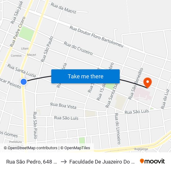 Rua São Pedro, 648 - Centro to Faculdade De Juazeiro Do Norte - Fjn map