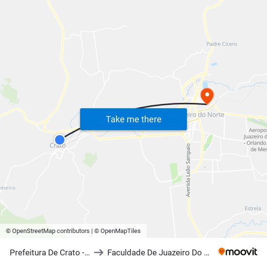 Prefeitura De Crato - Centro to Faculdade De Juazeiro Do Norte - Fjn map