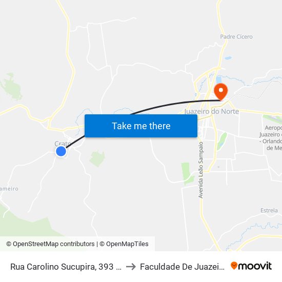 Rua Carolino Sucupira, 393 Urca - Centro | Crato to Faculdade De Juazeiro Do Norte - Fjn map