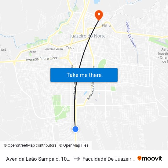 Avenida Leão Sampaio, 101 - Mata Dos Limas to Faculdade De Juazeiro Do Norte - Fjn map