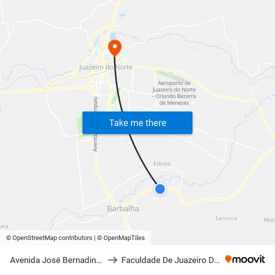 Avenida José Bernadino - Malvinas to Faculdade De Juazeiro Do Norte - Fjn map