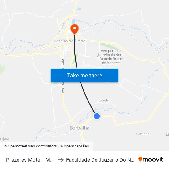 Prazeres Motel - Malvinas to Faculdade De Juazeiro Do Norte - Fjn map