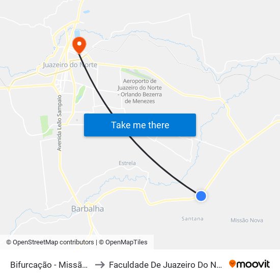 Bifurcação - Missão Nova to Faculdade De Juazeiro Do Norte - Fjn map