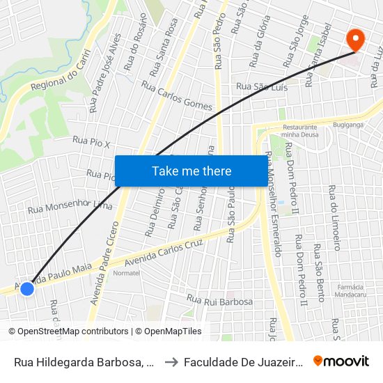 Rua Hildegarda Barbosa, 497 - São Geraldo to Faculdade De Juazeiro Do Norte - Fjn map