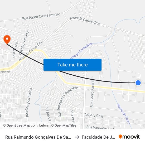 Rua Raimundo Gonçalves De Santana | Ponto De Parada 01 - Aeroporto to Faculdade De Juazeiro Do Norte - Fjn map