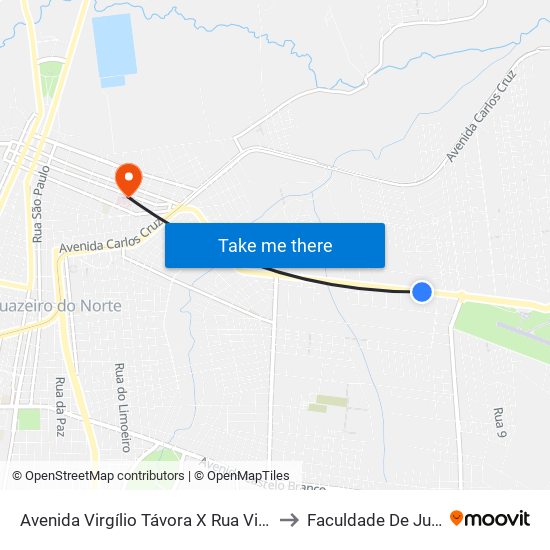 Avenida Virgílio Távora X Rua Vicencia Bezerra  (Esquina) - Aeroporto to Faculdade De Juazeiro Do Norte - Fjn map
