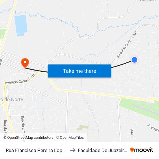 Rua Francisca Pereira Lopes, 592 - Aeroporto to Faculdade De Juazeiro Do Norte - Fjn map