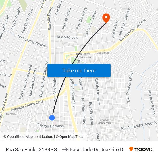 Rua São Paulo, 2188 - Santa Tereza to Faculdade De Juazeiro Do Norte - Fjn map