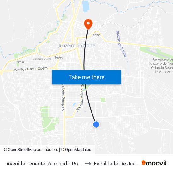 Avenida Tenente Raimundo Rocha | Ufca - Cidade Universitária to Faculdade De Juazeiro Do Norte - Fjn map