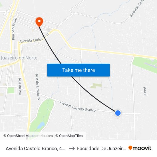 Avenida Castelo Branco, 4208 - Novo Juazeiro to Faculdade De Juazeiro Do Norte - Fjn map