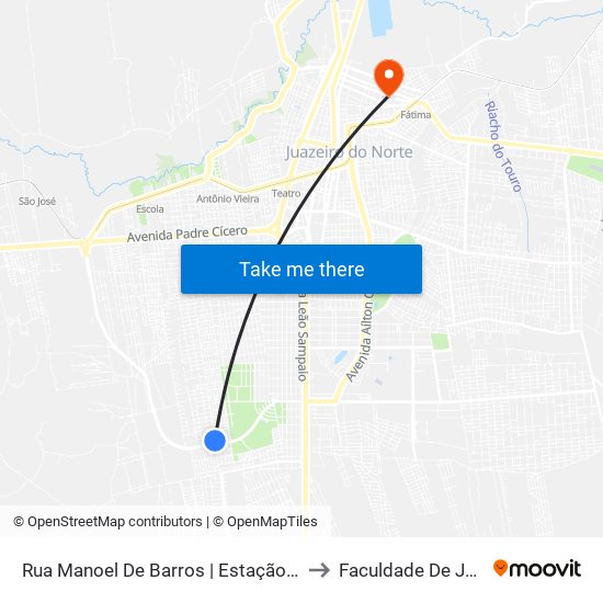 Rua Manoel De Barros | Estação De Tratamento De Água - Frei Damião to Faculdade De Juazeiro Do Norte - Fjn map