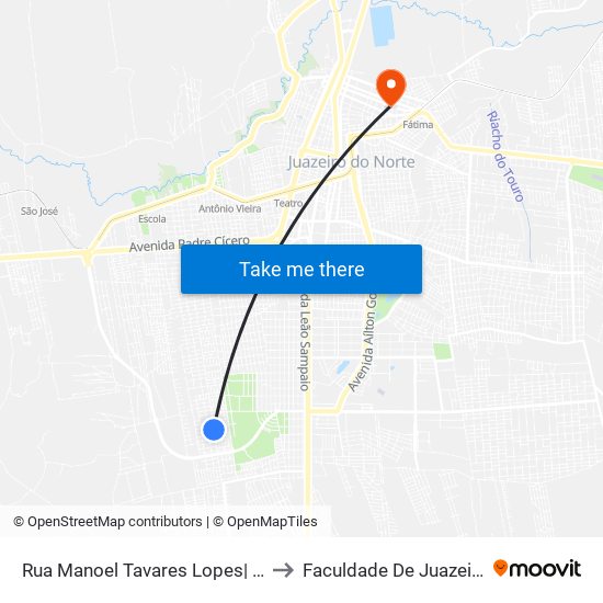 Rua Manoel Tavares Lopes| Cagece - Frei Damião to Faculdade De Juazeiro Do Norte - Fjn map