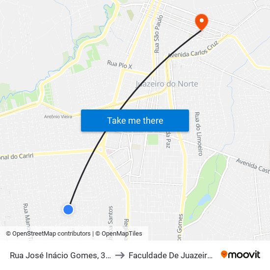 Rua José Inácio Gomes, 373 - Frei Damião to Faculdade De Juazeiro Do Norte - Fjn map