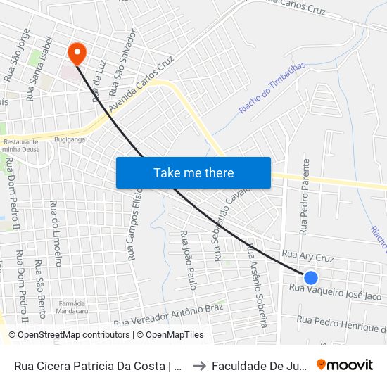 Rua Cícera Patrícia Da Costa | Praça Alves Bezerra - São Geraldo to Faculdade De Juazeiro Do Norte - Fjn map