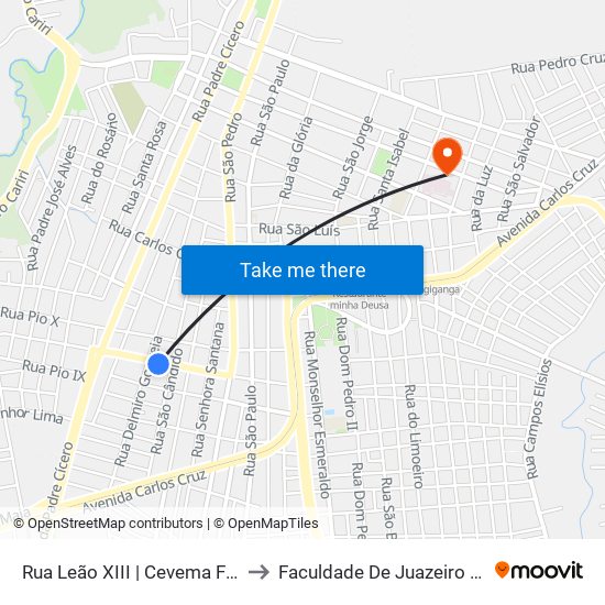 Rua Leão XIII | Cevema Fiat - Salesiano to Faculdade De Juazeiro Do Norte - Fjn map