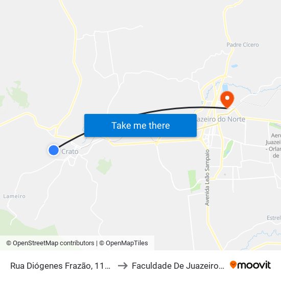 Rua Diógenes Frazão, 1122 - Novo Crato to Faculdade De Juazeiro Do Norte - Fjn map
