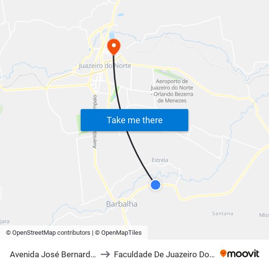 Avenida José Bernardino, 3000 to Faculdade De Juazeiro Do Norte - Fjn map