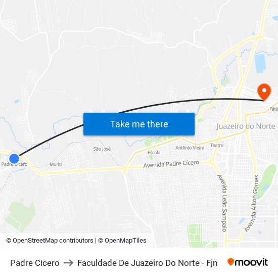 Padre Cícero to Faculdade De Juazeiro Do Norte - Fjn map