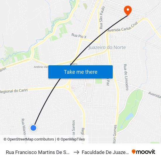 Rua Francisco Martins De Souza, 116 - Frei Damião to Faculdade De Juazeiro Do Norte - Fjn map