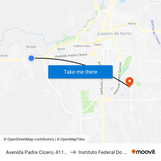 Avenida Padre Cícero, 4115 - São José to Instituto Federal Do Ceará - Ifce map