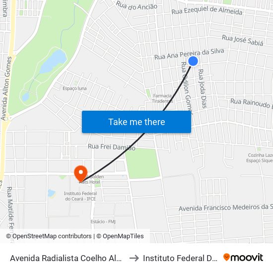 Avenida Radialista Coelho Alves, 99 - Tiradentes to Instituto Federal Do Ceará - Ifce map