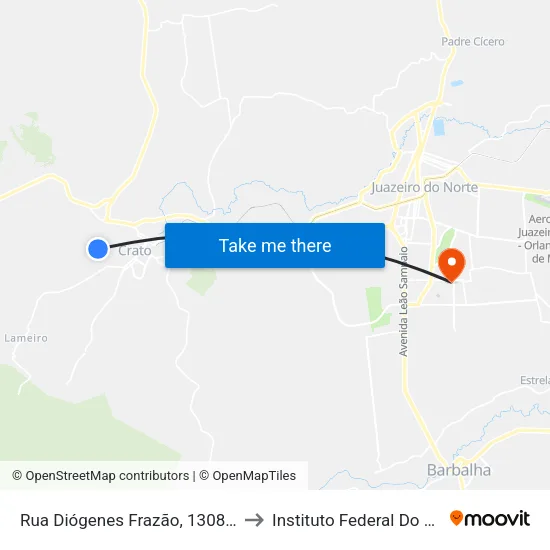 Rua Diógenes Frazão, 1308 - Novo Crato to Instituto Federal Do Ceará - Ifce map