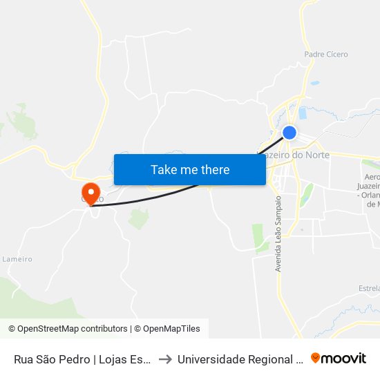 Rua São Pedro | Lojas Esplanada - Centro to Universidade Regional Do Cariri - Urca map
