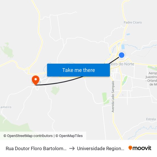 Rua Doutor Floro Bartolomeu, 786 - São Miguel to Universidade Regional Do Cariri - Urca map