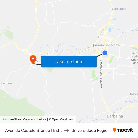 Avenida Castelo Branco | Estádio Romeirão - Romeirão to Universidade Regional Do Cariri - Urca map
