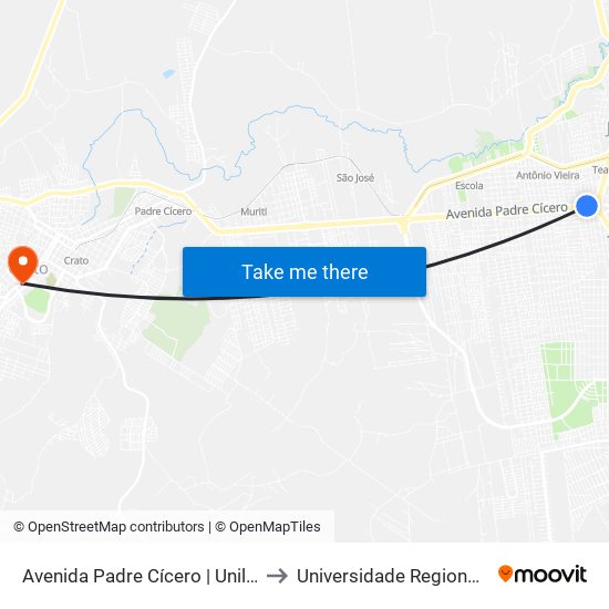 Avenida Padre Cícero | Unileão - Antônio Vieira to Universidade Regional Do Cariri - Urca map