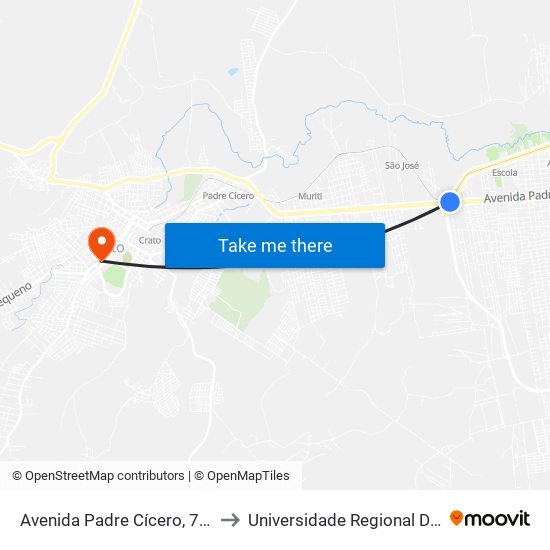 Avenida Padre Cícero, 710 - São José to Universidade Regional Do Cariri - Urca map