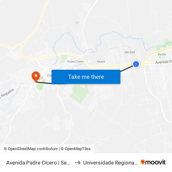 Avenida Padre Cícero | Sest/Senat - São José to Universidade Regional Do Cariri - Urca map