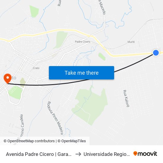 Avenida Padre Cícero | Garagem Da Prefeitura - Muriti to Universidade Regional Do Cariri - Urca map