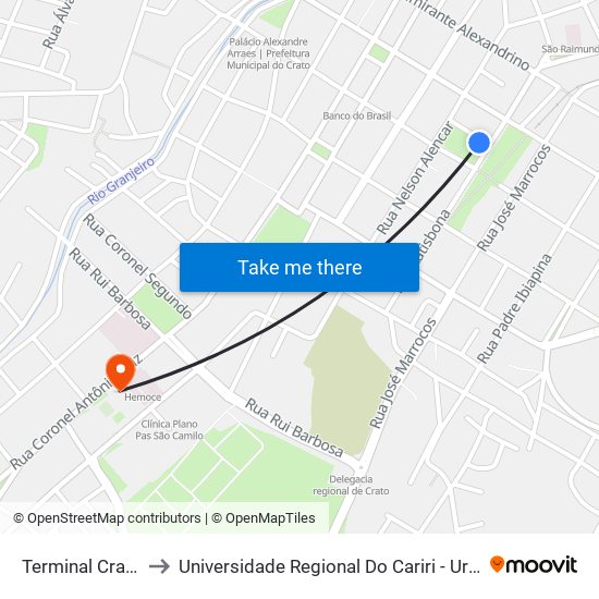 Terminal Crato to Universidade Regional Do Cariri - Urca map