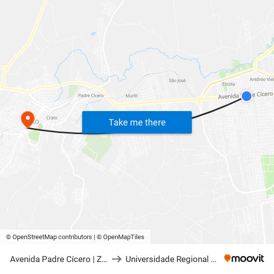 Avenida Padre Cícero | Zenir - São José to Universidade Regional Do Cariri - Urca map